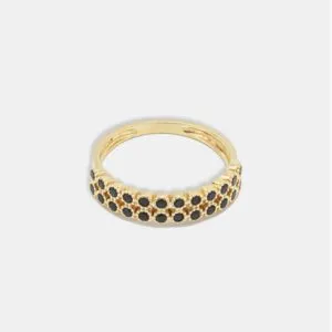 anel ouro 18k cravejado pedras pretas