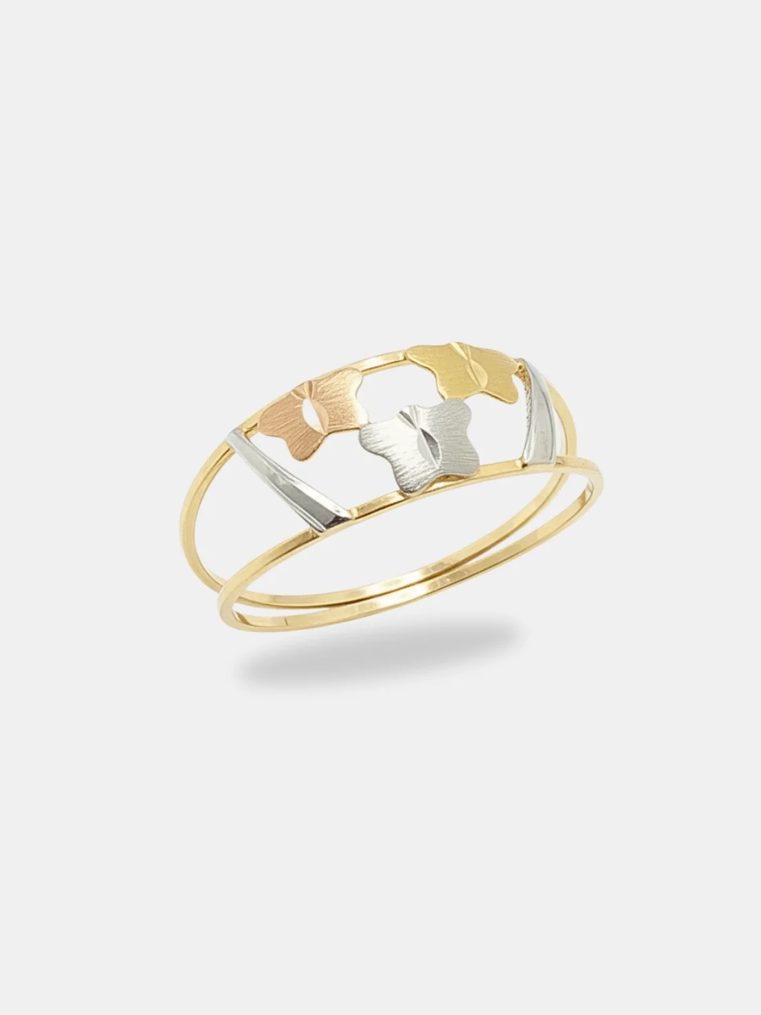 anel ouro 18k borboletas três ouros vazado