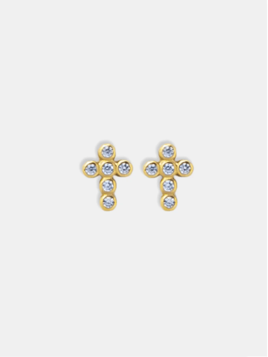 brinco ouro 18k de cruz cravejado transparente
