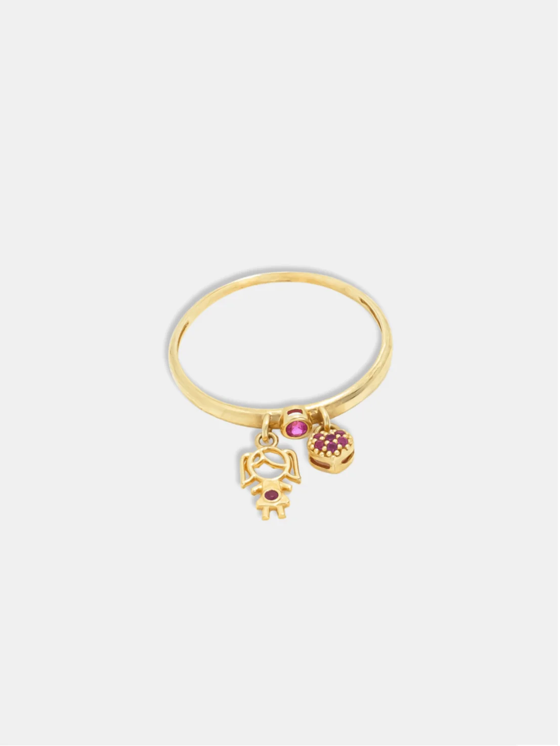 anel ouro 18k com pingente de menina