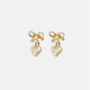 Brinco Ouro 18k Laço Coração Zircônia P