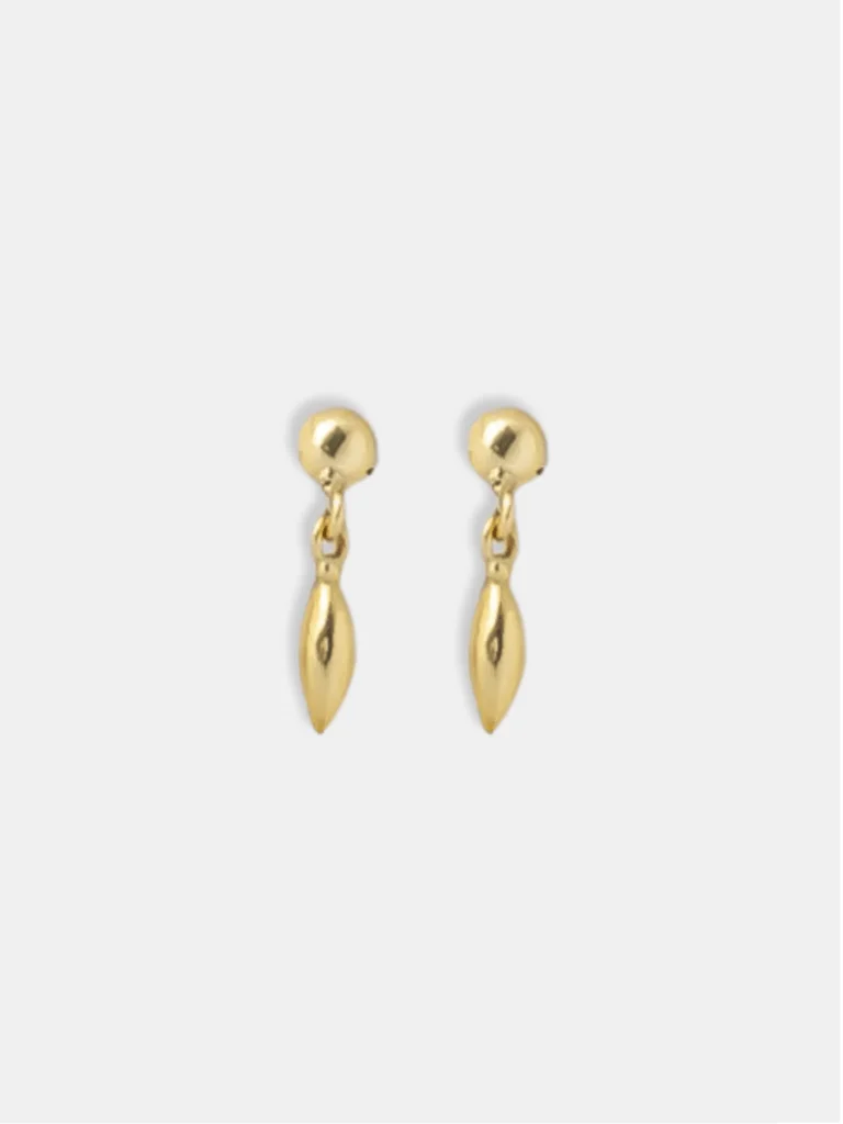 brinco ouro 18k bolinha e pingo de ouro articulado
