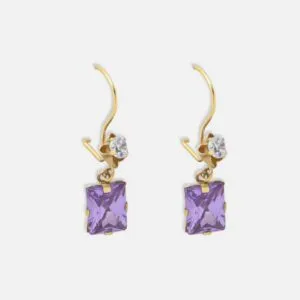 Brinco Ouro 18k Zircônia Roxa Articulado Médio