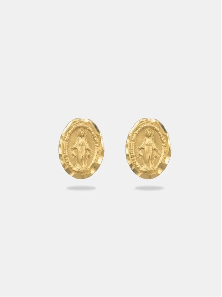 Brinco Ouro 18k Nossa Senhora Esculpido PP