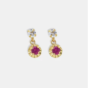 brinco ouro 18k bolinha ouro com zirconia emoldurada articulado
