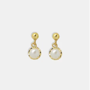 brinco ouro 18k bolinha ouro e pérola articulado