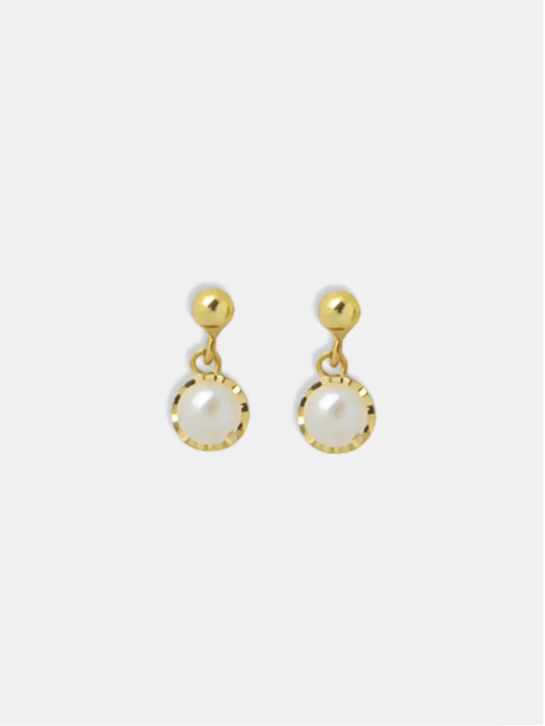 brinco ouro 18k bolinha ouro e pérola articulado