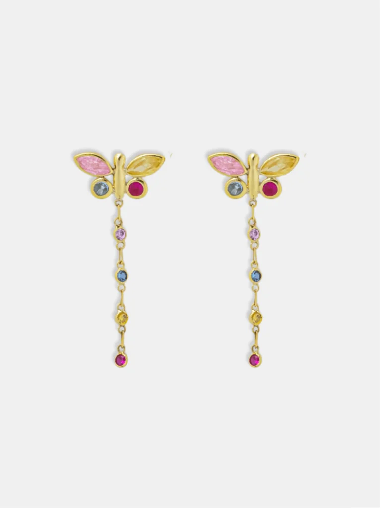 Brinco Ouro 18k Borboleta Articulado Multicolor G