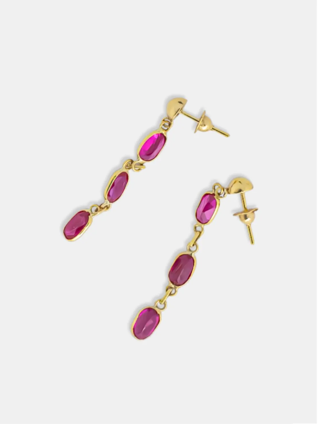 Brinco Ouro 18k Três Zircônias Rosa Articulado G