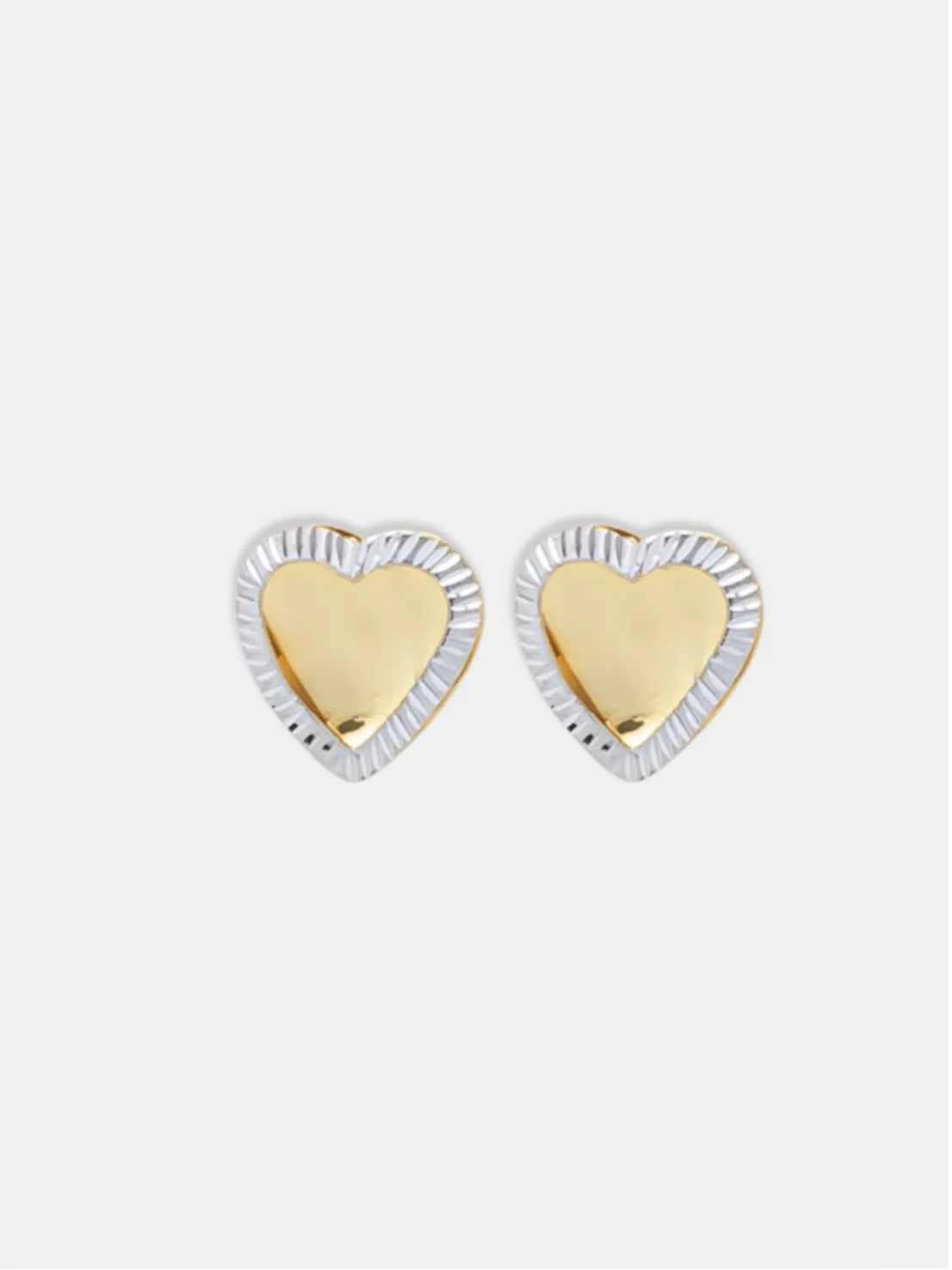 brinco ouro 18k coração com moldura de ouro branco