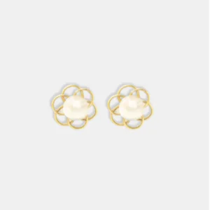 brinco ouro 18k flor com pérola