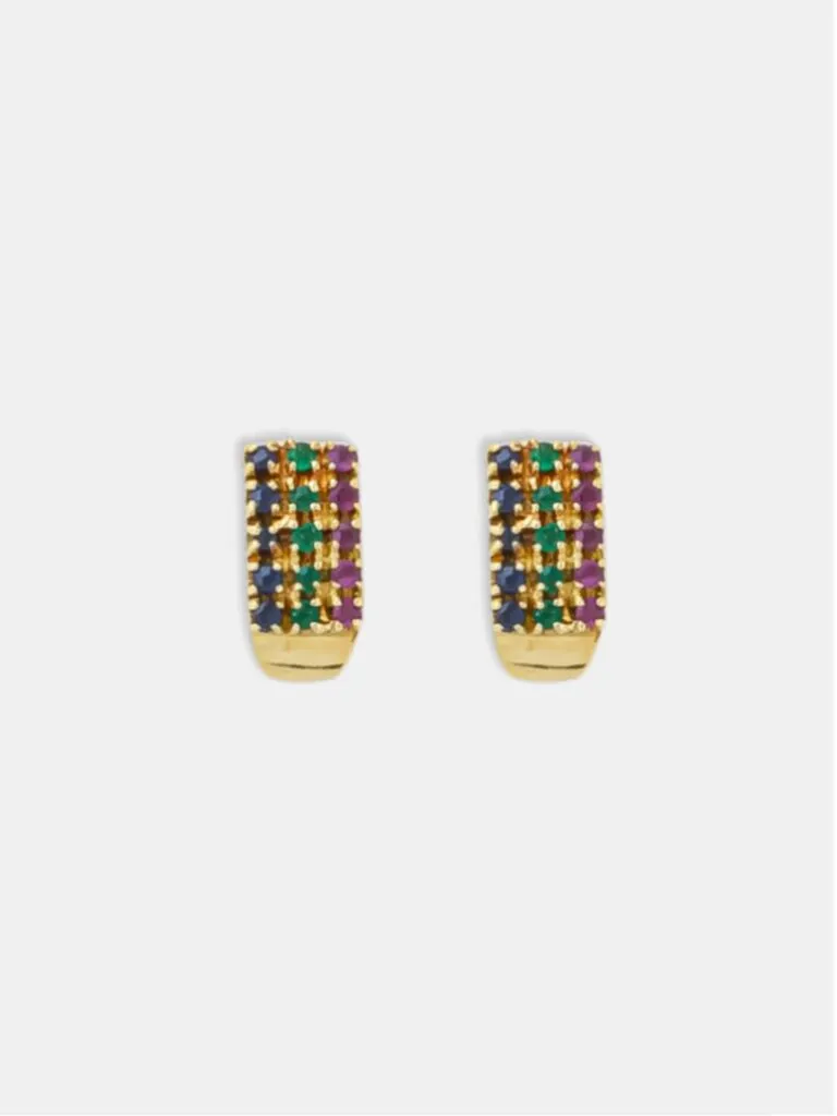 Brinco Ouro 18k Três Faixas com Pedras Tarracha