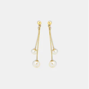 brinco ouro 18k fio de ouro com perola elegante