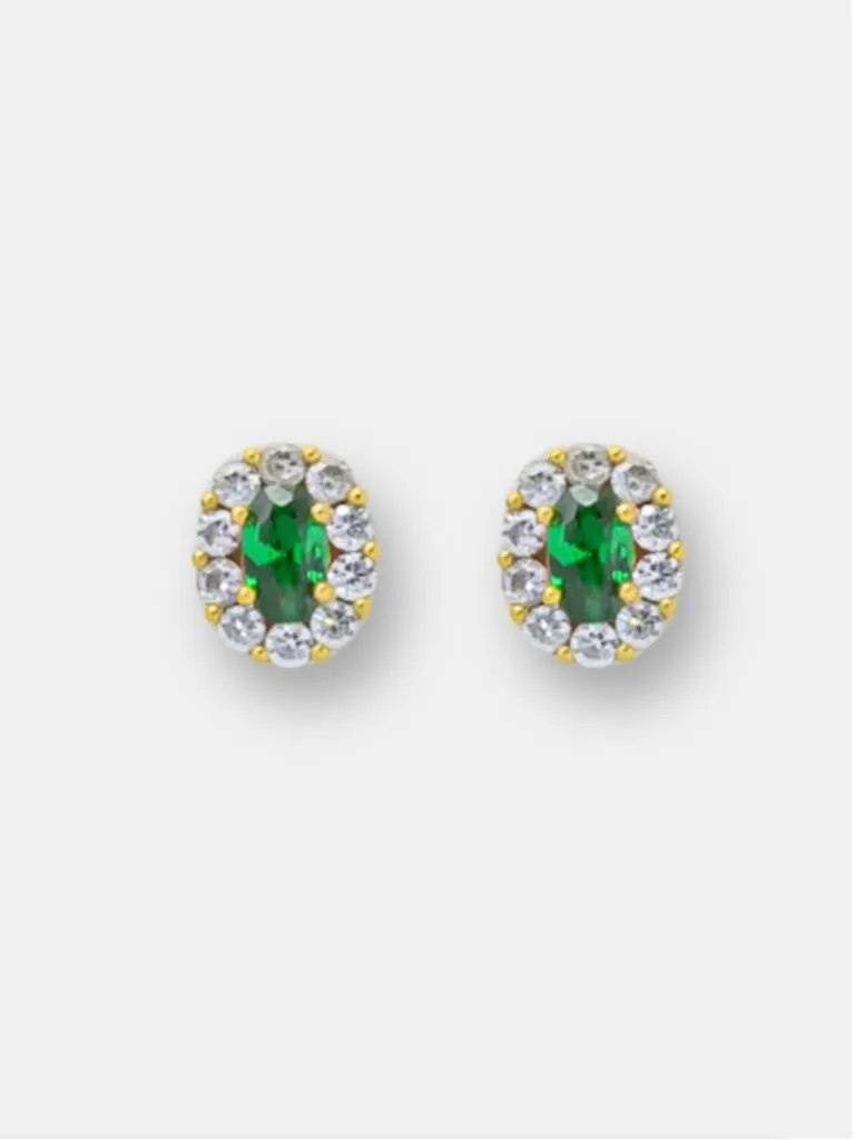 Brinco Ouro 18k Oval com Zircônias Laterais Tamanho M