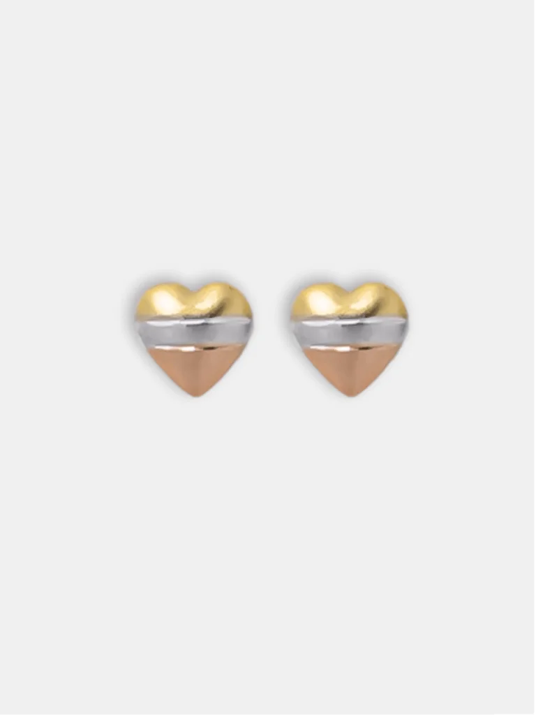Brinco Ouro 18k Coração Três Ouros Tamanho P