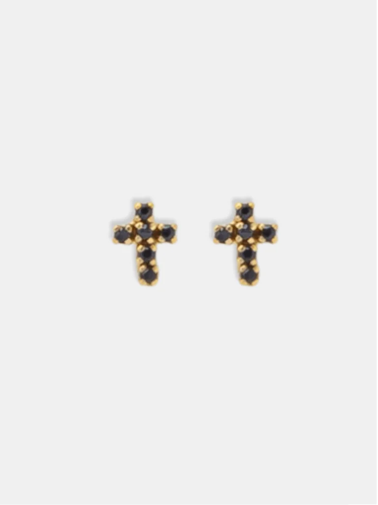 Brinco Ouro 18k Cruz Cravejada Baby Vazada PP