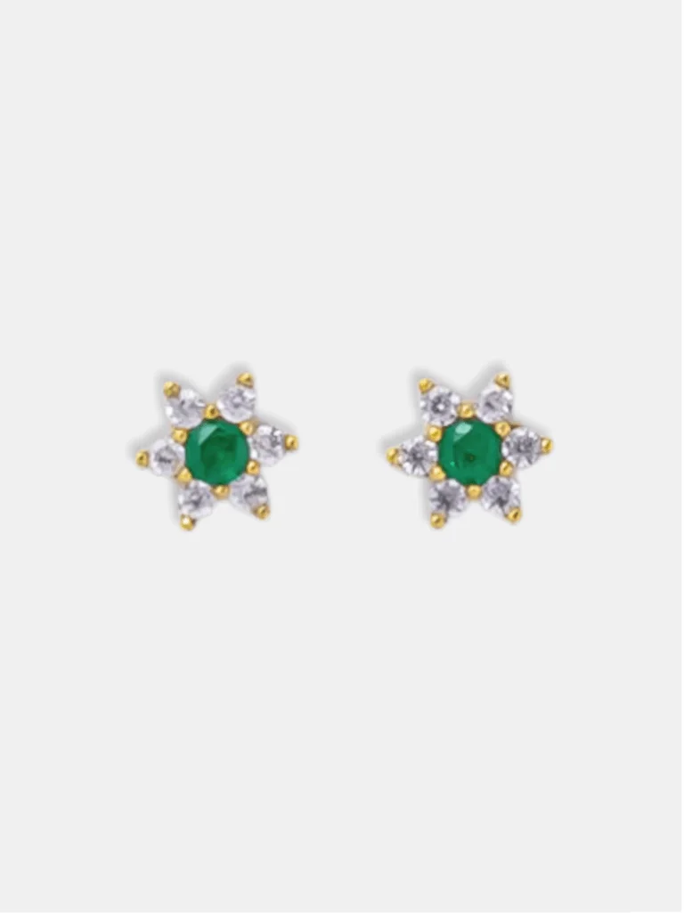 brinco ouro 18k flor de zirconia